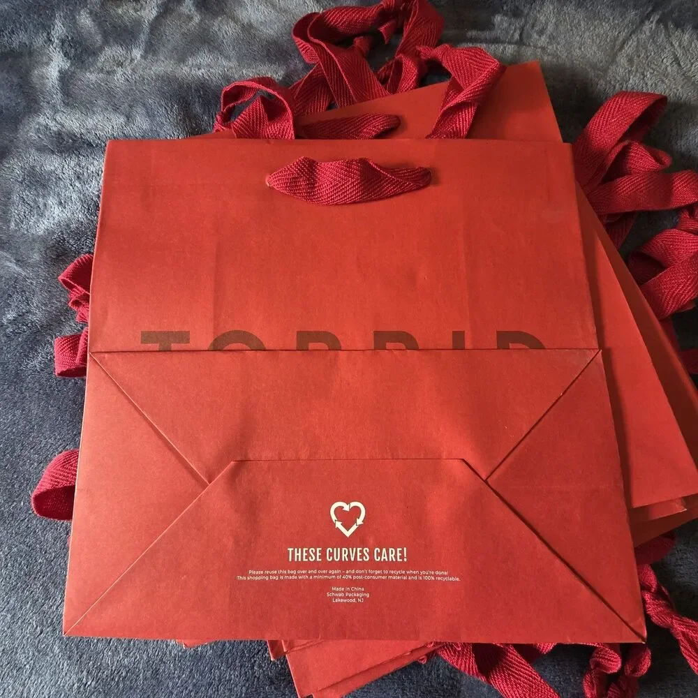 (15) TORRID Shopping Bags, About 9.5 X 10 X 5“ Paper Tote, Ribbon Handles, Red